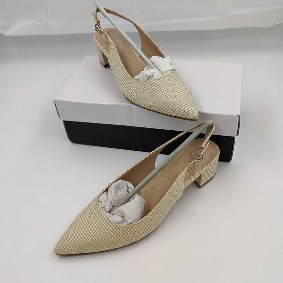 Alfani Charrlee Step 'N Flex Block-Heel Slingback Pumps, Natural Raffia Size 8 - Picture 1 of 6